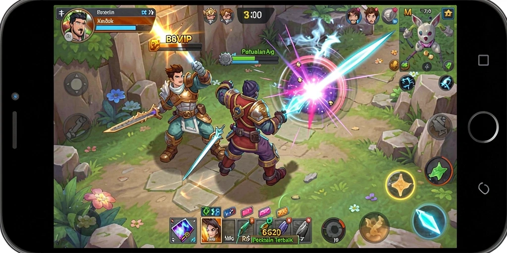 Screenshot gameplay B8VIP menampilkan aksi pertarungan yang dinamis.