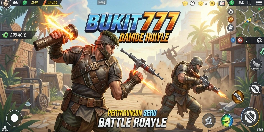 Tangkapan layar BUKIT777 menampilkan aksi seru di medan perang Battle Royale.