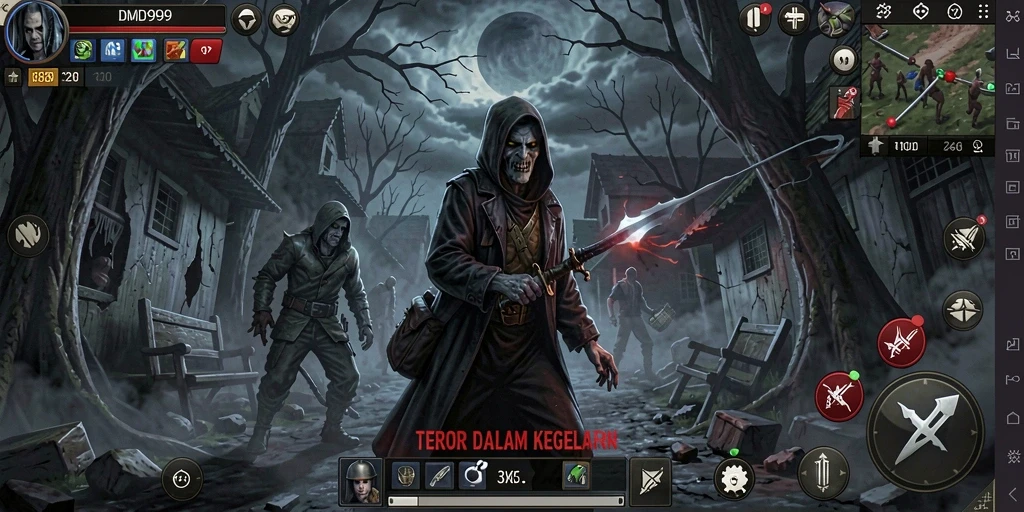 Tangkapan layar menampilkan momen menegangkan dalam game Horror DMD999.