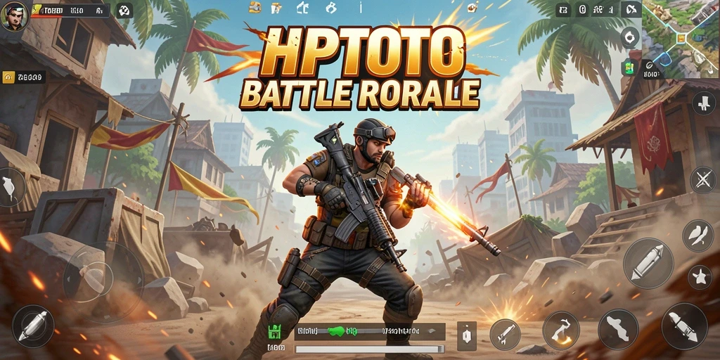 Screenshot gameplay HPTOTO, menampilkan pertempuran seru Battle Royale.