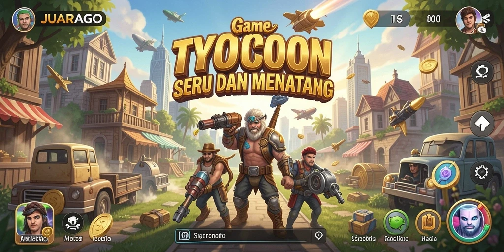 Tampilan gameplay JUARAGO yang menarik dan seru dalam mengelola bisnis Tycoon.
