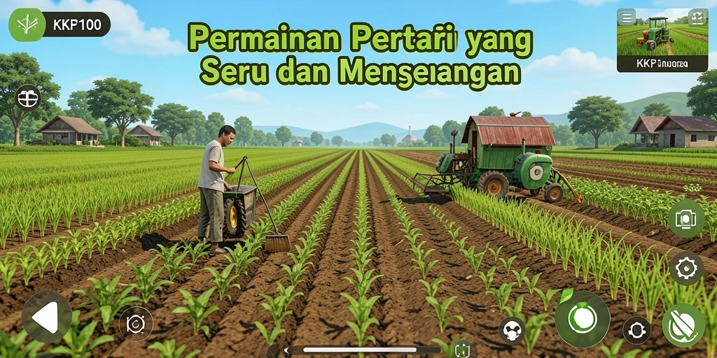 Screenshot KPK100 menampilkan gameplay seru bertani di ladang.