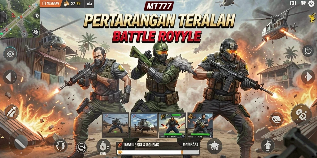 Screenshot gameplay MT777 menampilkan aksi Battle Royale yang mendebarkan.