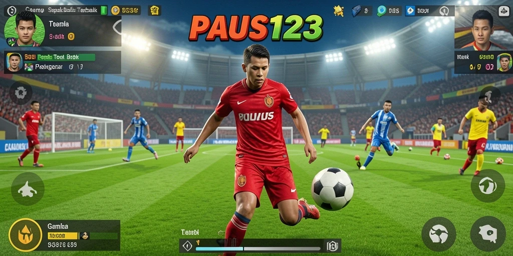 Screenshot PAUS123 menunjukkan aksi seru dalam pertandingan sepak bola.