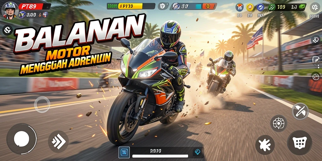 Tampilan gameplay PT89 dengan aksi balapan motor yang seru.