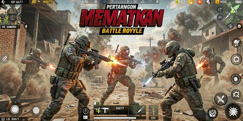 Gameplay menegangkan dan strategi dalam pertarungan Battle Royale.