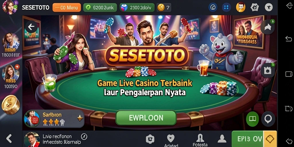 Screenshot gameplay SESETOTO menampilkan dealer profesional dan suasana kasino yang nyata.