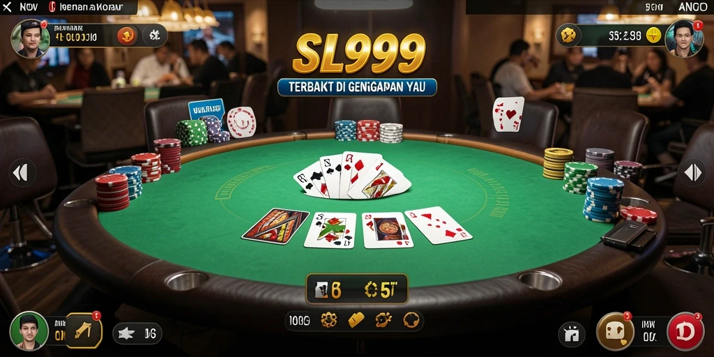 Tampilan gameplay menarik dari SL999 dengan teman di meja poker.